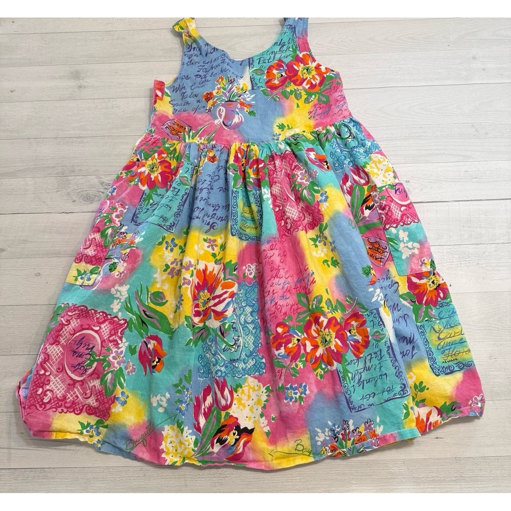 Kokomo Kids Bright Tropical Flower Pattern Sundress vintage USA girls Size‎ 14